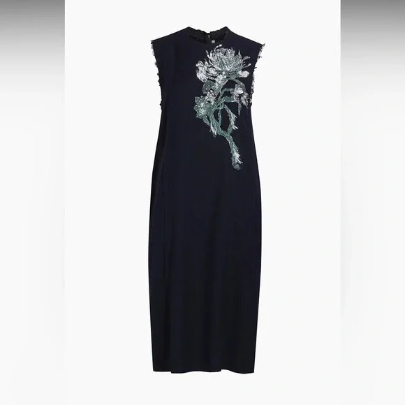 JASON WU COLLECTION•Floral Bead Sequined Midi Shift Dress•Navy•Sz 6 - Picture 2 of 12